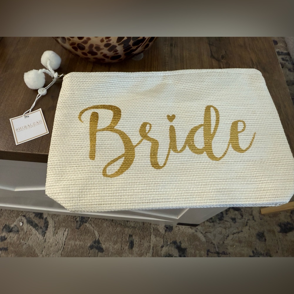 Bride Ivory Zip Pouch with Gold Script